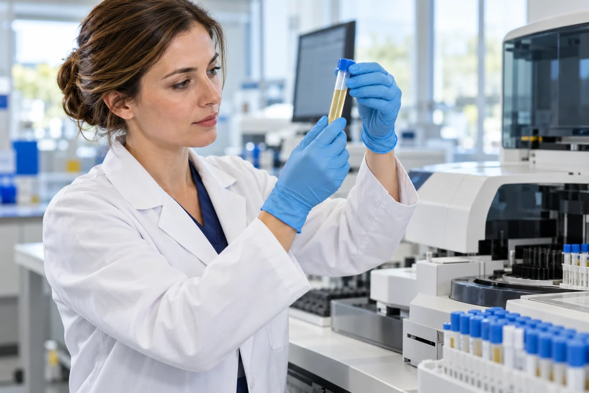 A scientist working with diagnostic samples in a laboratory