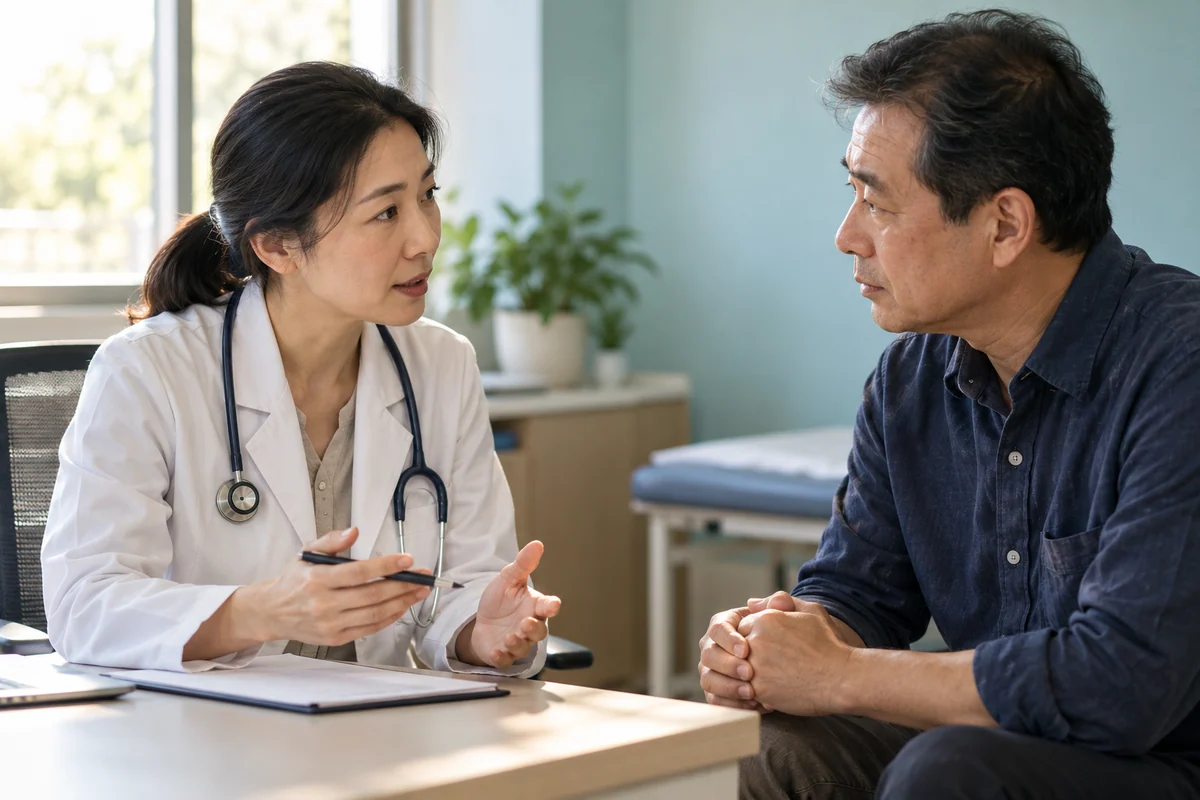 A physician discussing risk reduction with a patient